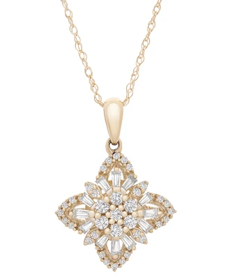 Wrapped in Love Diamond Round & Baguette Flower Pendant Necklace (1/2 ct. tw) in 14k Gold, 18" + 2" extender, Created for Macy's