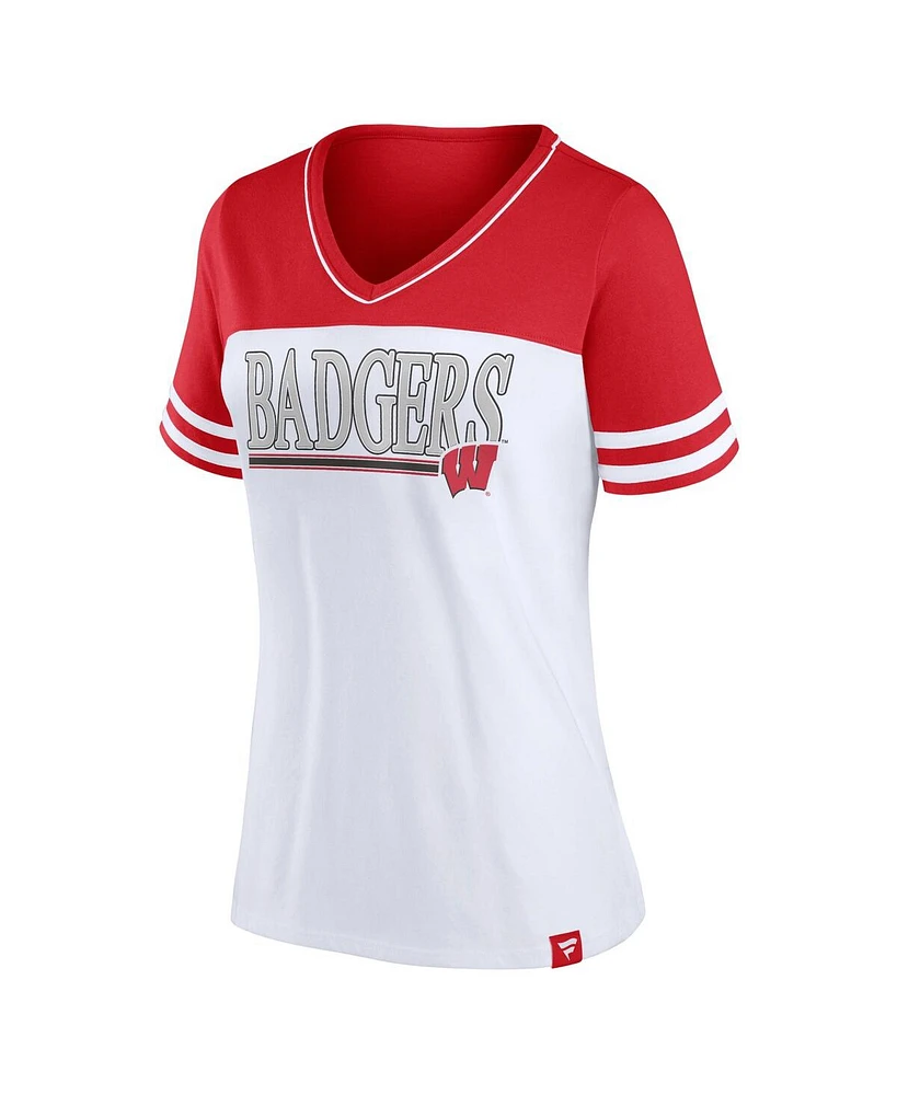 Women's Profile White, Red Wisconsin Badgers Plus Field Game V-Neck T-shirt