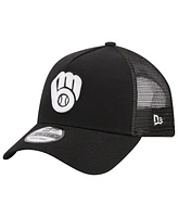 Men's New Era Black Milwaukee Brewers A-Frame 9FORTY Trucker Adjustable Hat