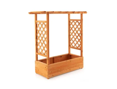 Raised Garden Bed with Trellis or Climbing Plant and Pot Hanging-Natural