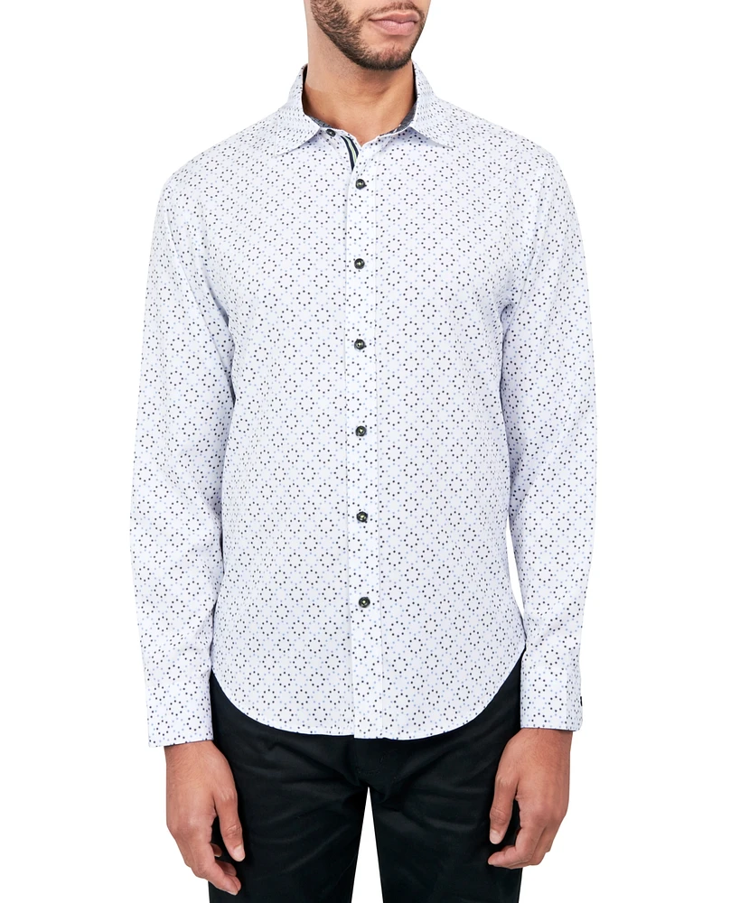 Society of Threads Men's Regular-Fit Non-Iron Performance Stretch Geo-Print Button-Down Shirt