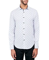 Society of Threads Men's Regular-Fit Non-Iron Performance Stretch Geo-Print Button-Down Shirt
