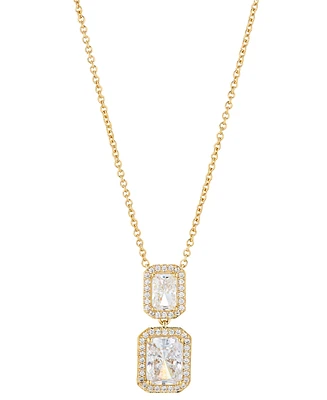 Eliot Danori Cubic Zirconia Emerald Halo Drop Necklace, 16" + 2" extender