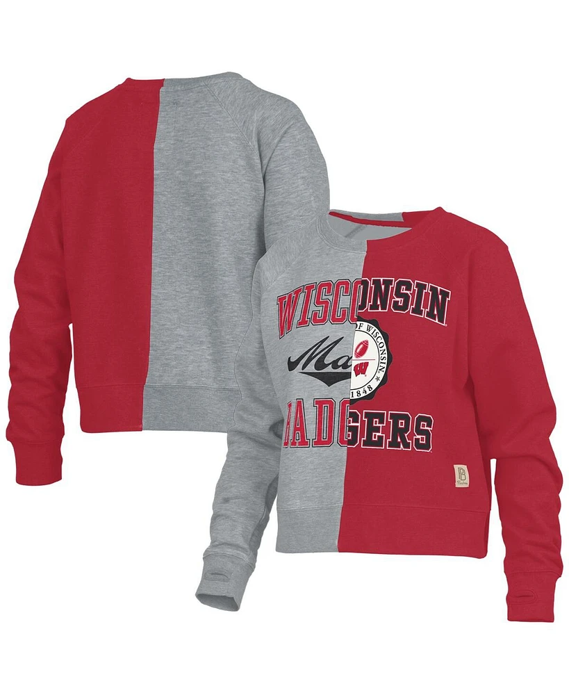 Women's Pressbox Heather Gray Wisconsin Badgers Half and Raglan Pullover Sweatshirt