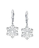 Bling Jewelry Frozen Winter Christmas Holiday Party Snowflake Dangle Lever back Earrings For Sterling Silver