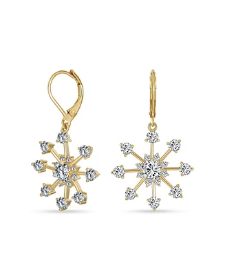 Bling Jewelry Christmas Cubic Zirconia Lever back Frozen Winter Holiday Party Cz Snowflake Dangle Earrings For Gold Plated Brass