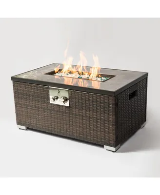 Outdoor Fire Table Propane Fire Pit Rattan Gas Fire Table, Gas Fire Table With Tile Tableto