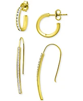Giani Bernini 2-Pc. Set Cubic Zirconia Small Hoop & Threader Earrings, Created for Macy's