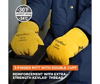 RefrigiWear Men's Heavy-Duty 3-Finger Mitt with Double Cuff - Insulated Leather Gloves for Extreme Cold Protection