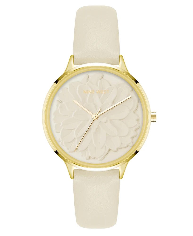 Nine West Women's Quartz Cream Faux Leather Band Watch, 34.5mm