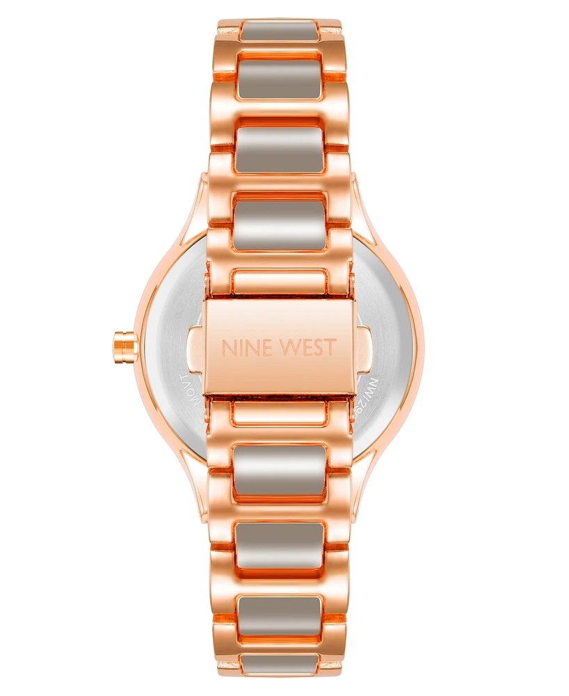 Nine West Women's Quartz Gray Enamel and Rose Gold-Tone Alloy Link Bracelet Watch, 34mm