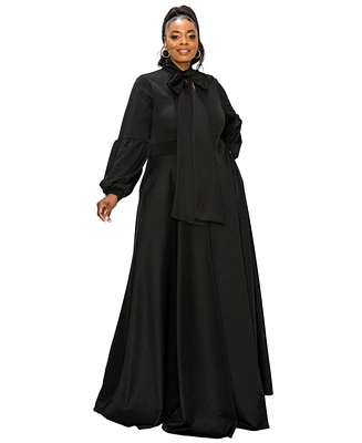 L I V D Plus Bella Donna Dress with Ribbon and Bishop Sleeves