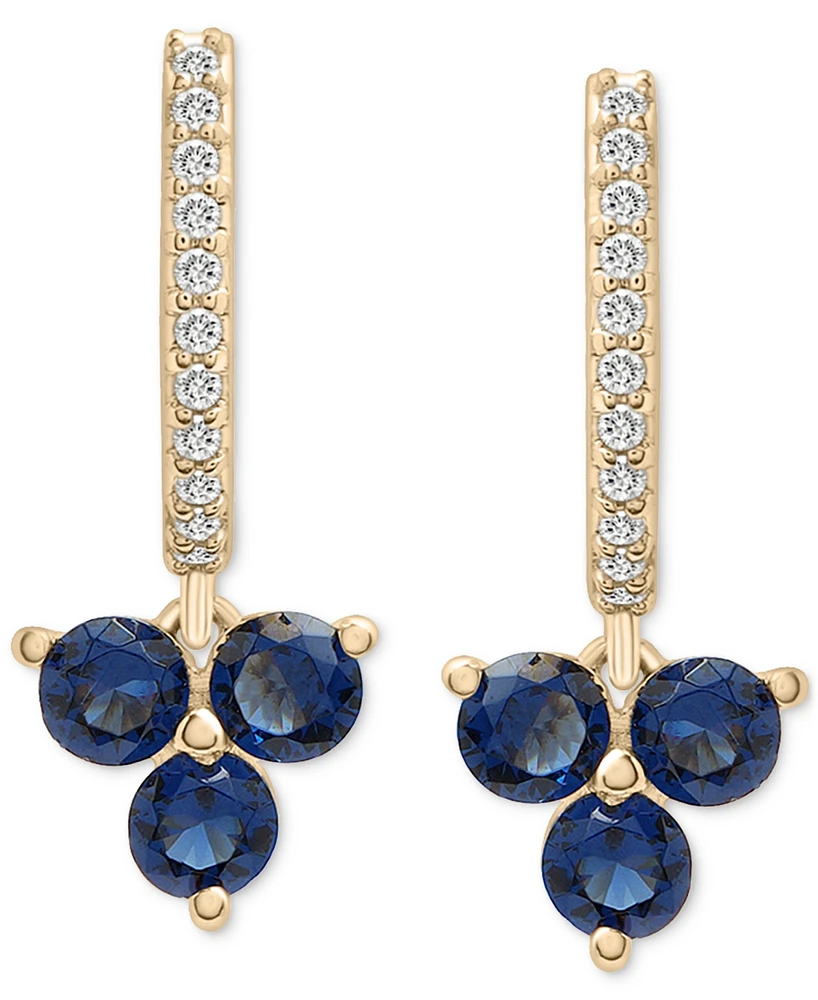 Lab-Grown Blue Sapphire (7/8 ct. t.w.) & Diamond (1/20 ct. t.w.) Dangle Huggie Hoop Earrings in 14k Gold-Plated Sterling Silver