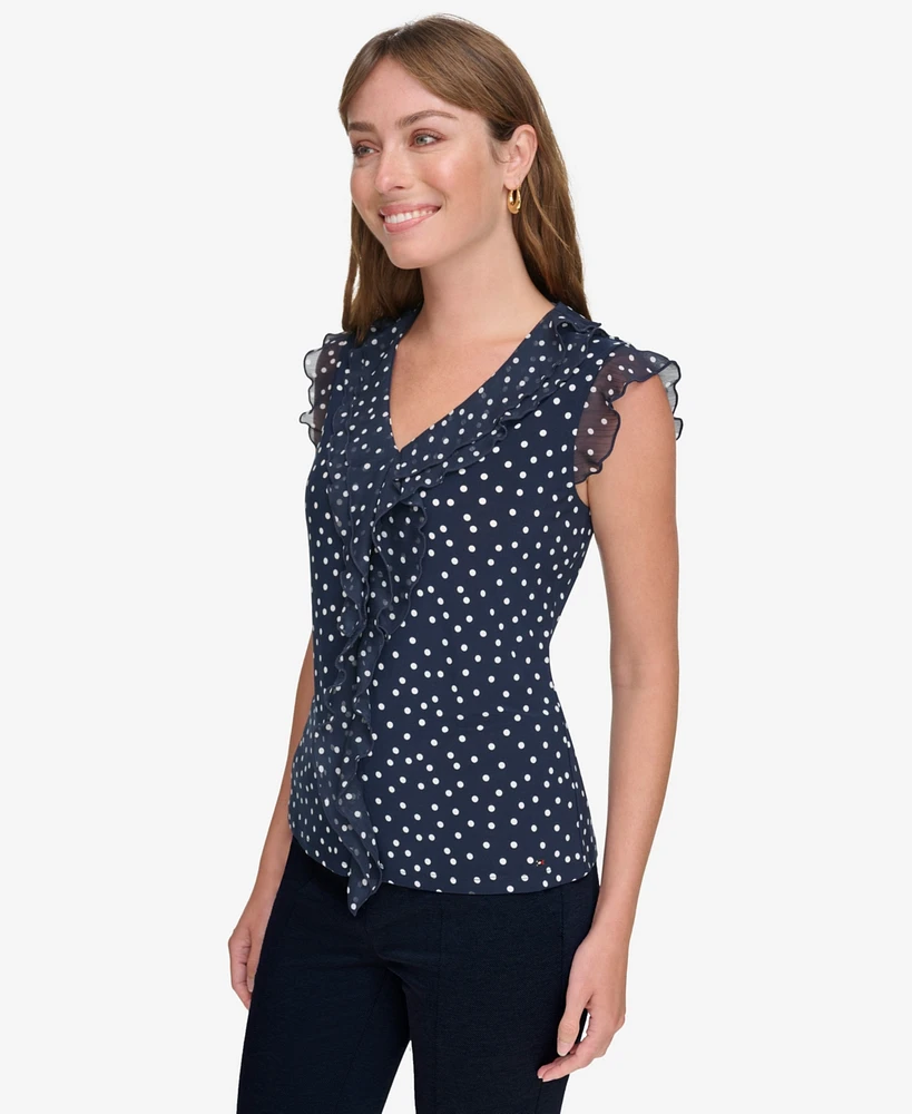 Tommy Hilfiger Women's Printed Ruffled Sleeveless Top