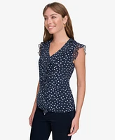 Tommy Hilfiger Women's Printed Ruffled Sleeveless Top