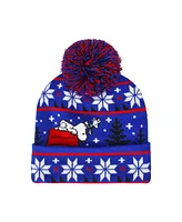 Peanuts Men's Blue Beanie Red House With Snoopy