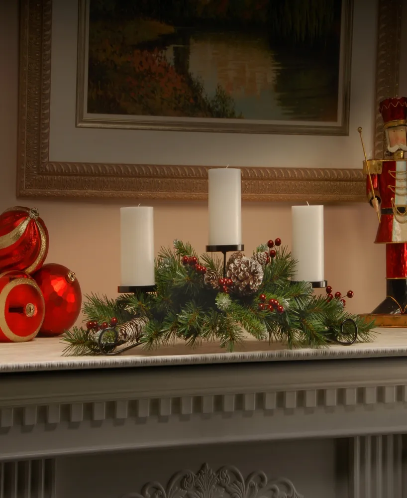 National Tree Company 30" Frosted Berry Centerpiece with 3 Candle Holders
