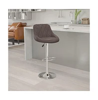 Bucket Seat Adjustable Height Barstool With Diamond Pattern Back