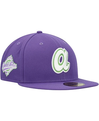 Men's New Era Purple Atlanta Braves Lime Side Patch 59FIFTY Fitted Hat