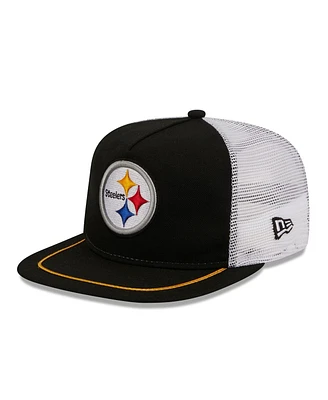 Men's New Era Black, White Pittsburgh Steelers Original Classic Golfer Snapback Hat