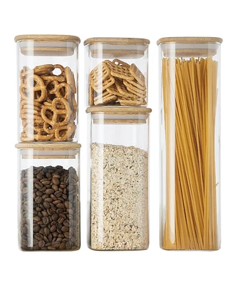 Genicook 5 Pc Glass Food Storage Jars, Borosilicate Glass Canister Set with Bamboo