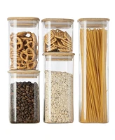Genicook 5 Pc Glass Food Storage Jars, Borosilicate Glass Canister Set with Bamboo