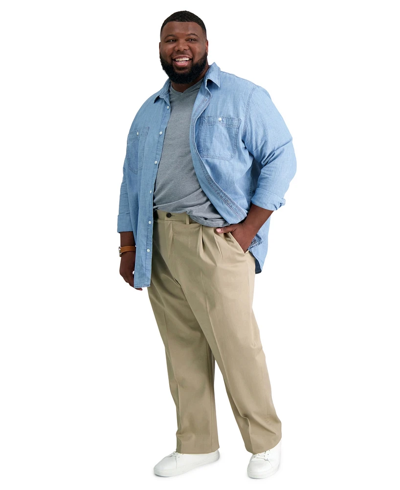 Haggar Men's Big & Tall Premium No Iron Khaki Classic-Fit Pleated Hidden Expandable Waistband Pants