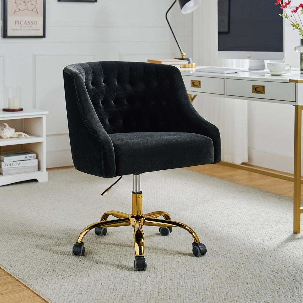 Hulala Home Modern Cute Velvet Desk Chair with Gold Base for Living Room,Bedroom