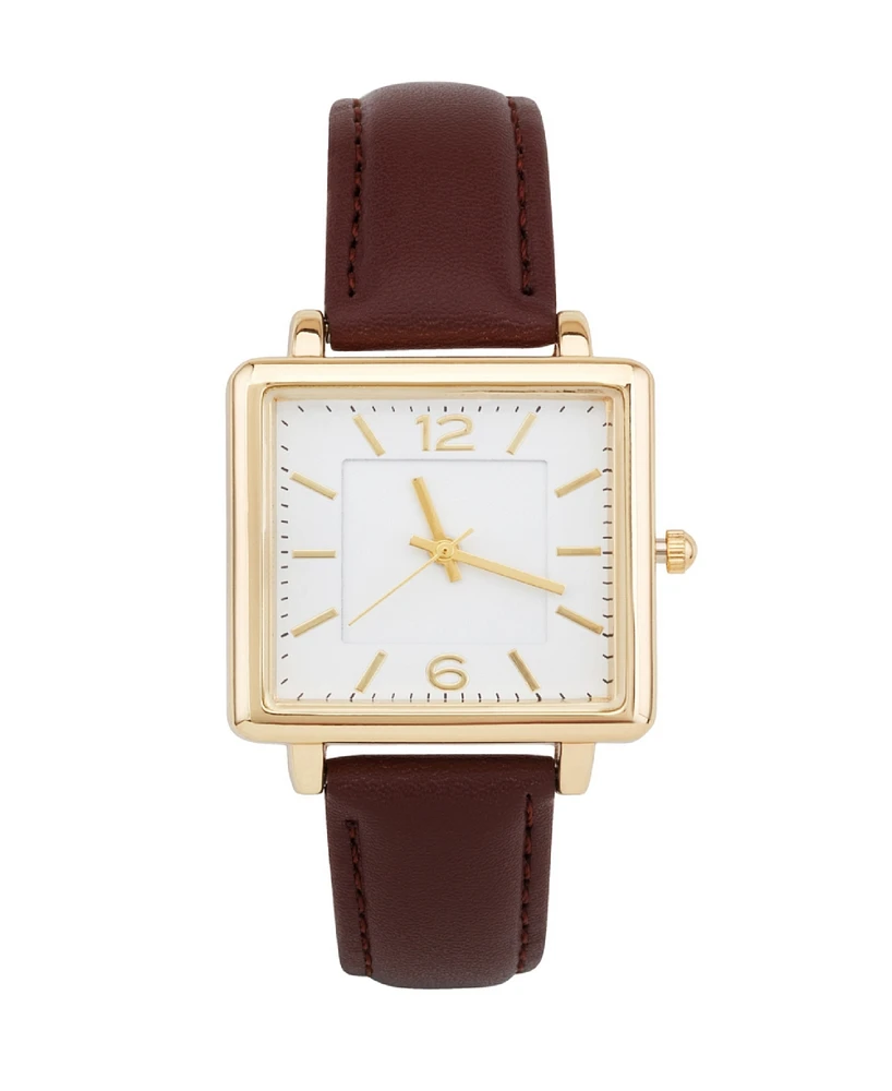 American Exchange Women's Plain Analog Brown Polyurethane Leather Strap Watch 30mm