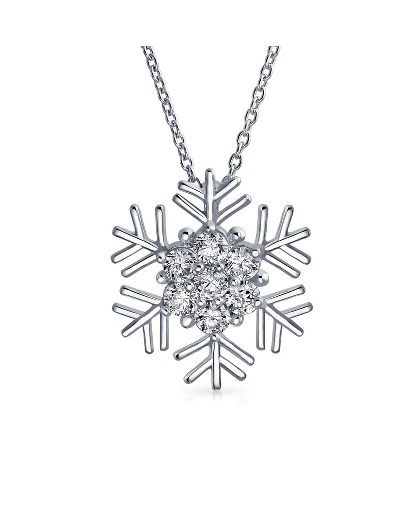 Bling Jewelry Holiday Party Cubic Zirconia Micro Pave Cz Accent Christmas Frozen Winter Sparkling Snowflake Necklace Pendant Sterling Silver