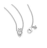 Pandora Timeless Sterling Silver Double Heart Pendant Sparkling Cubic Zirconia Collier Necklace