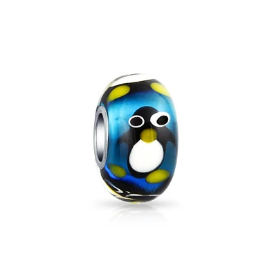 Bling Jewelry Christmas Holiday Cartoon Animal Blue Penguin Charm Bead Fits European Charm Bracelet For Murano Glass Sterling Silver Core Spacer