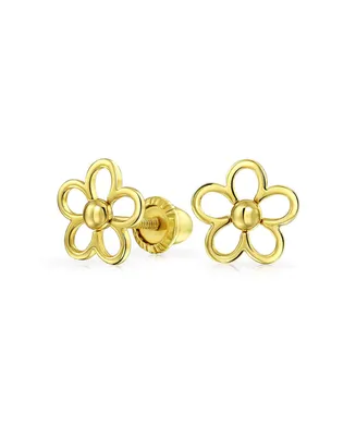 Bling Jewelry Tiny Petite Cz Accent Dainty14K Yellow Gold Sunflower Daisy Flower Stud Earrings Secure Clutch Screw back