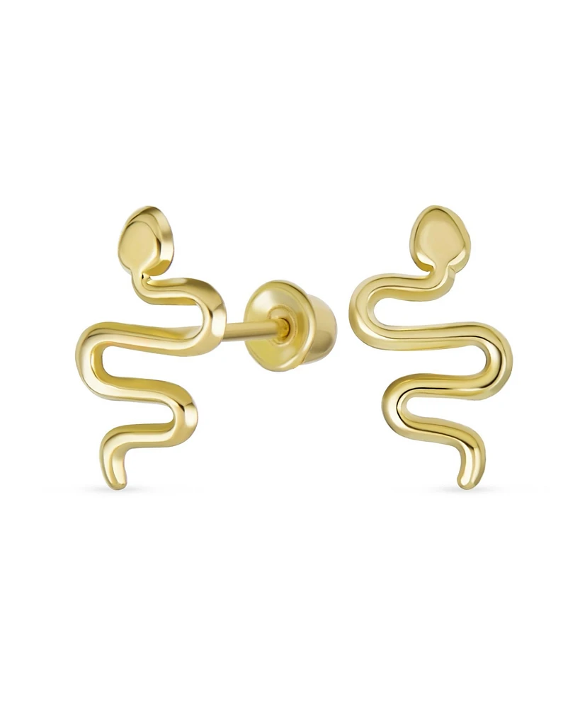 Bling Jewelry Minimalist Tiny Mini Garden Reptile Serpent Snake Stud Earrings 14K Yellow Gold Safety Clutch Screw back