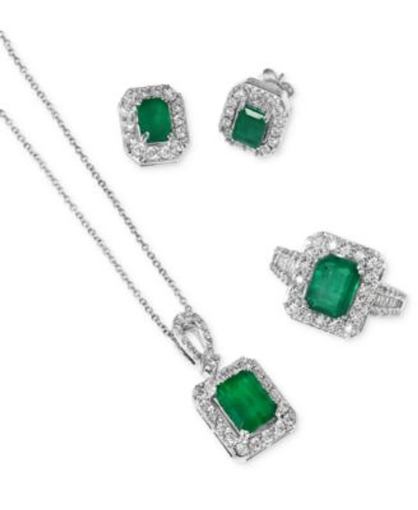 Effy Emerald Diamond Earrings Pendant Necklace Ring In 14k White Gold