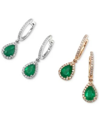 Effy Emerald 1 1 8 Ct. T.W. Diamond 1 4 Ct. T.W. Pear Drop Earrings In 14k White Gold 14k Gold