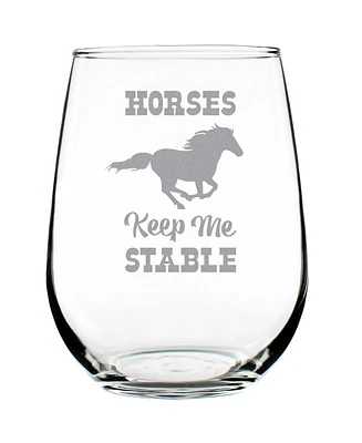 Bevvee Horses Keep Me Stable Horse Gifts Stem Less Wine Glass, 17 oz
