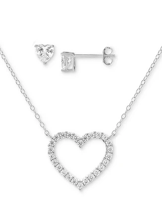 Giani Bernini 2-Pc. Set Cubic Zirconia Open Heart Pendant Necklace & Heart Stud Earrings in Sterling Silver, Created for Macy's