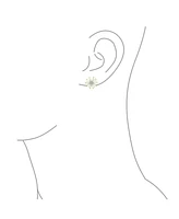 Bling Jewelry Romantic Cat Eye Stone Button-Style Heart-Shaped Petals Flower Stud Earrings with Omega Clip Yellow Gold Plated