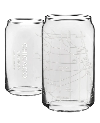 Narbo The Can Chicago Map 16 oz Everyday Glassware, Set of 2