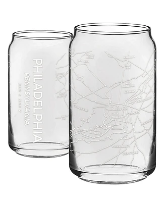 Narbo The Can Philadelphia Map 16 oz Everyday Glassware, Set of 2