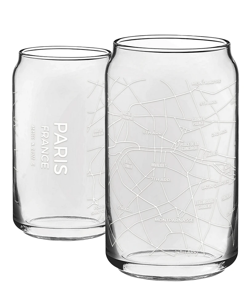 Narbo The Can Paris Map 16 oz Everyday Glassware, Set of 2