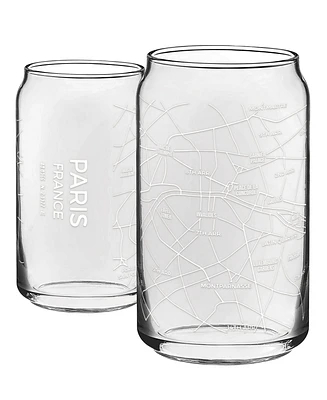 Narbo The Can Paris Map 16 oz Everyday Glassware, Set of 2