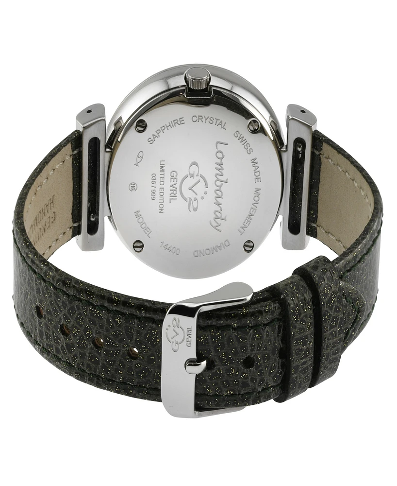 GV2 by Gevril Women's Lombardy Black Leather Watch 36mm