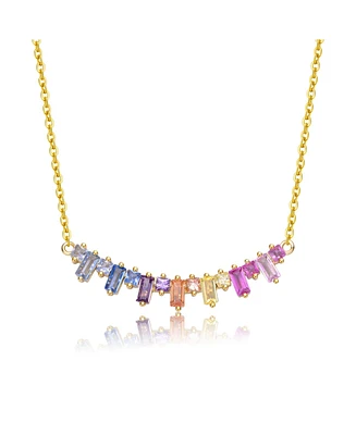 GiGiGirl 14k Gold Plated with Rainbow Cubic Zirconia Linear Cluster Fringe Pendant Necklace