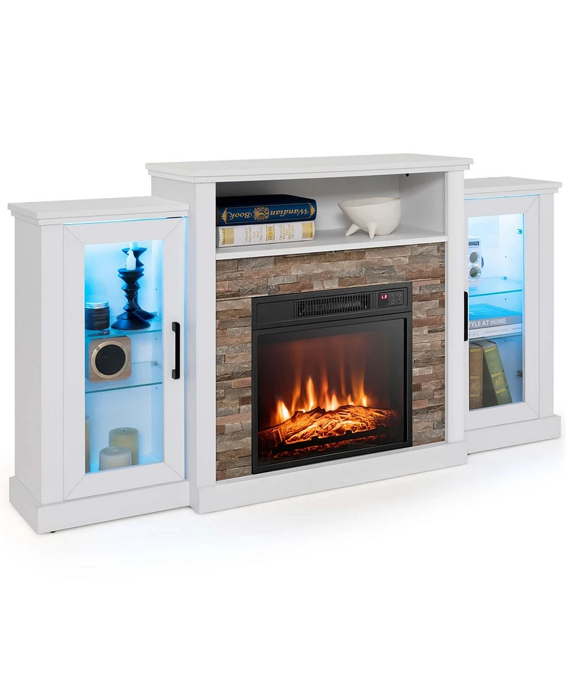 Fireplace Tv Stand with Led Lights & Electric For 65" Wall-Mounted