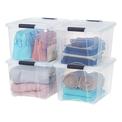 Iris 4 Pack 40qt Clear View Plastic Storage Bin with Lid and Secure Latching Buckles