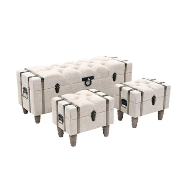 Storage Benches 3 pcs Cream Solid Wood Fir&Fabric