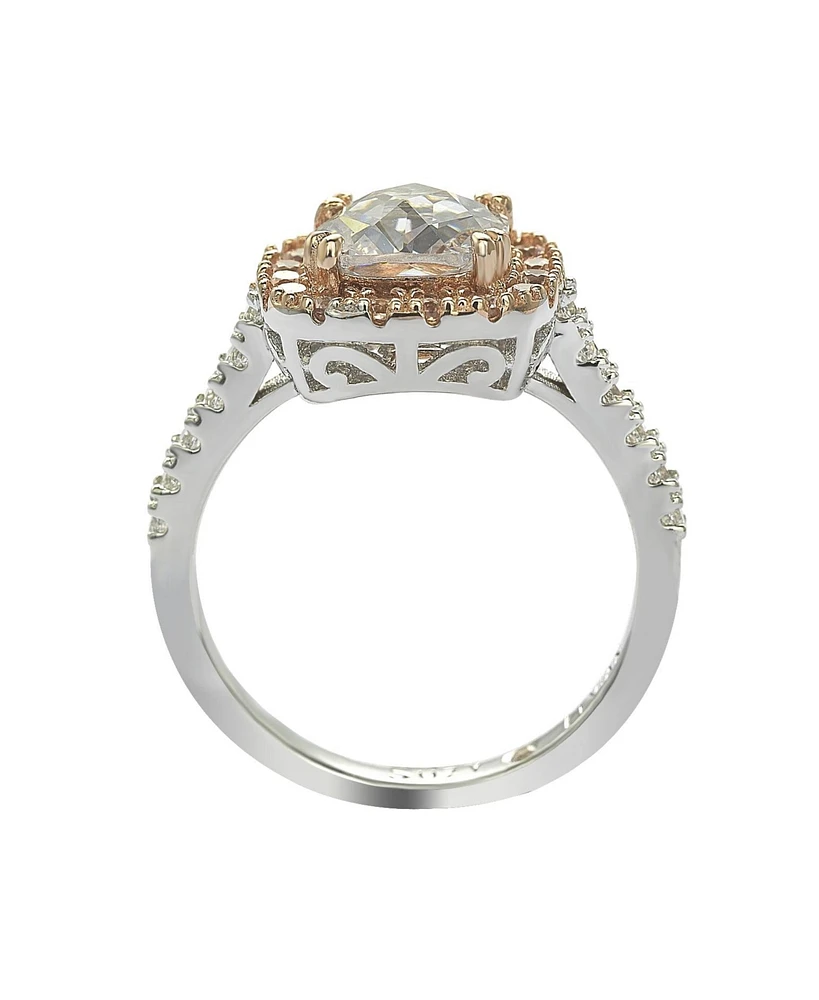Suzy Levian Sterling Silver White & Pink Cubic Zirconia Engagement Ring