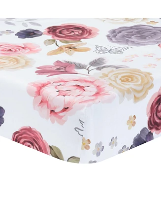 Lambs & Ivy Secret Garden Floral Cotton Baby Fitted Crib Sheet - White